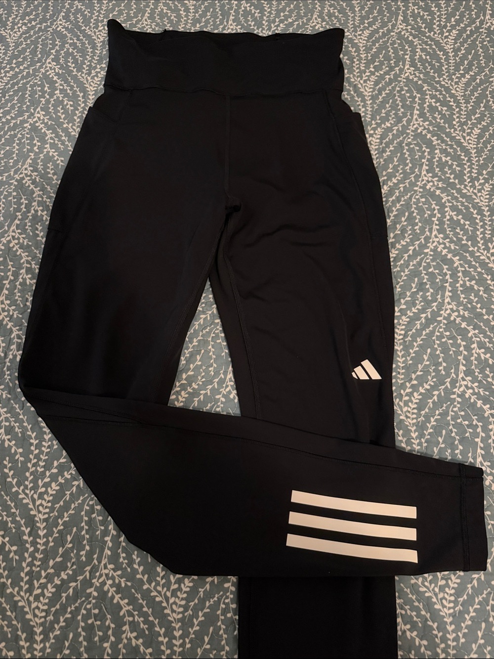 adidas Black Leggings with White 3 Stripe Detail